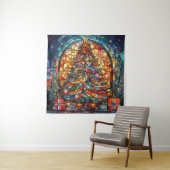 Glazen in lood kerstboom wandtapijt wandkleed (In situ)