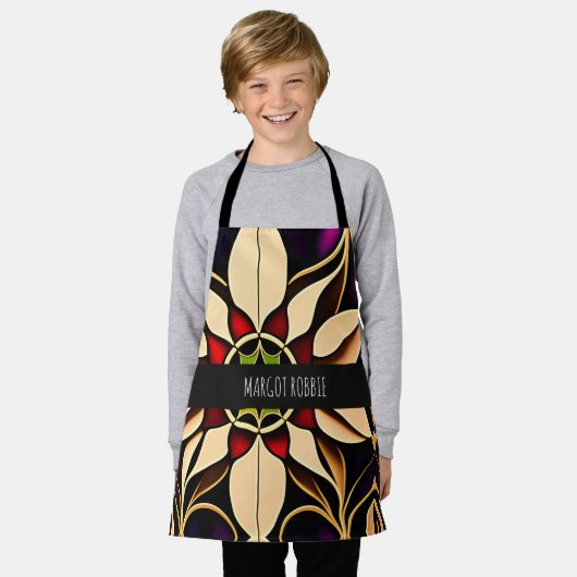 Glazen in lood lelie rood mozaïekpatroon schort (Gedragen)