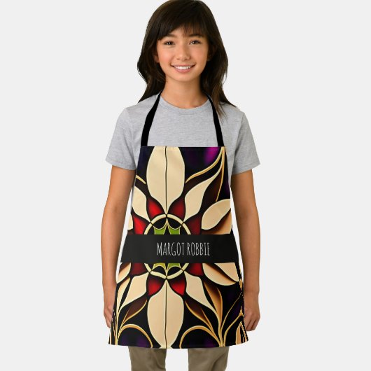 Glazen in lood lelie rood mozaïekpatroon schort (Insitu)