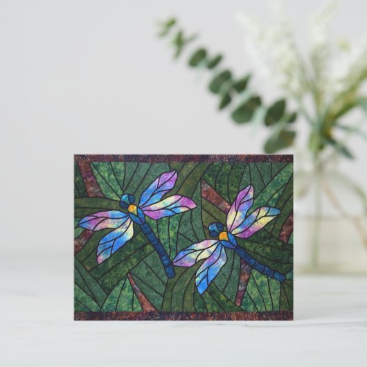 Glazen in lood libellen briefkaart (Staand voorkant)