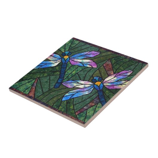 Glazen in lood libellen tegeltje (Zijkant)