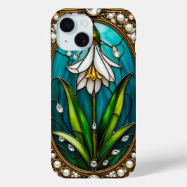  Glazen in lood paneel met witte bloem iPhone 15 Case