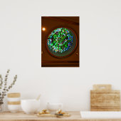 Glazen in lood plafondkoepel met botanisch ontwerp poster (Keuken)