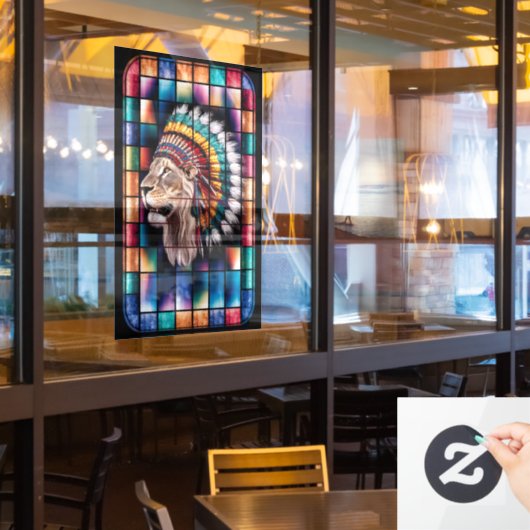 Glazen in lood raam met achtergrondverlichting met raamsticker (Restaurant Raam)