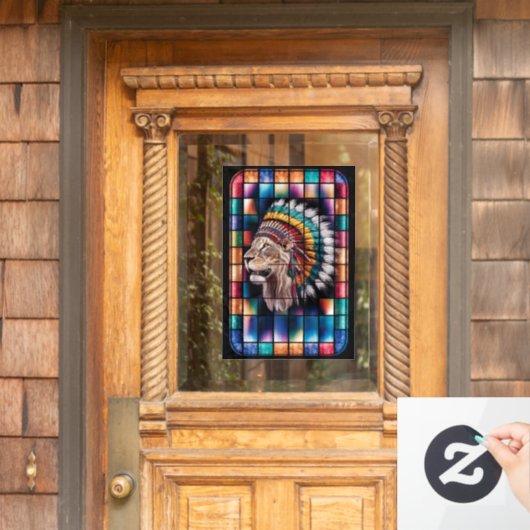 Glazen in lood raam met achtergrondverlichting met raamsticker (Huis Deur)