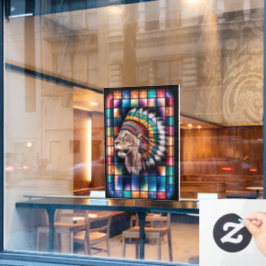 Glazen in lood raam met achtergrondverlichting met raamsticker