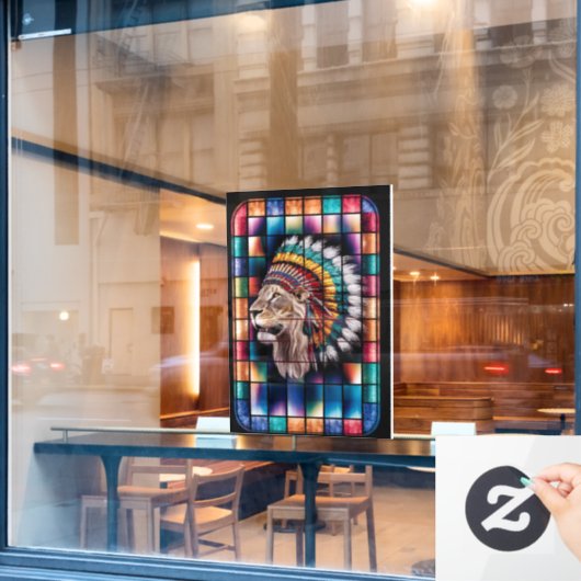 Glazen in lood raam met achtergrondverlichting met raamsticker (Cafe Raam)