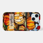 Glazen in lood raam met pompoenen iPhone 15 case (Achterkant horizontaal)