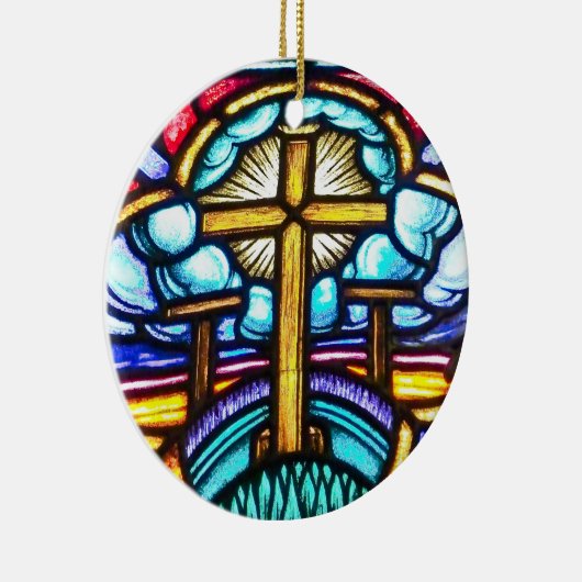 Glazen in lood Raamkruis Christelijke Kerst Orn Keramisch Ornament (Rechts)