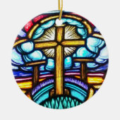 Glazen in lood Raamkruis Christelijke Kerst Orn Keramisch Ornament (Voorkant)