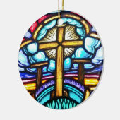 Glazen in lood Raamkruis Christelijke Kerst Orn Keramisch Ornament (Links)