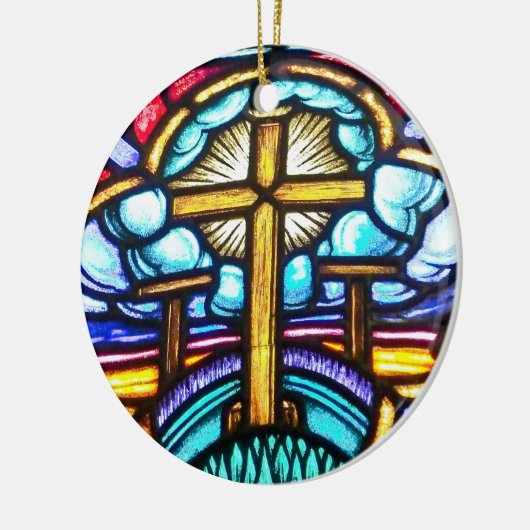 Glazen in lood Raamkruis Christelijke Kerst Orn Keramisch Ornament (Links)