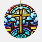 Glazen in lood Raamkruis Christelijke Kerst Orn Keramisch Ornament (Achterkant)