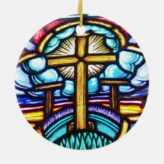 Glazen in lood Raamkruis Christelijke Kerst Orn Keramisch Ornament (Achterkant)