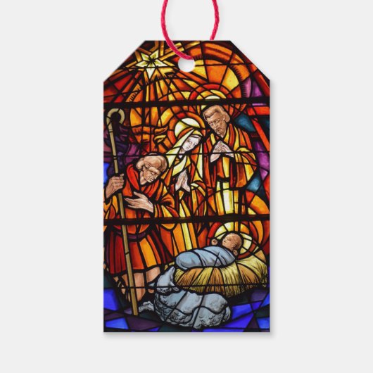 Glazen in lood ramen kerstset 10 cadeaulabel (Voorkant)