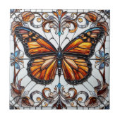 Glazen in lood vlinder keramische Tegel Tegeltje (Voorkant)