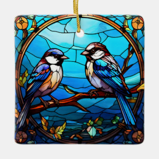 Glazen in lood vogels keramisch ornament