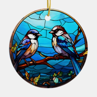 Glazen in lood vogels keramisch ornament
