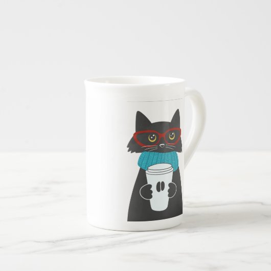Glazen kat met een kop koffie (Voorkant rechts)
