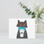 Glazen kat met een kop koffie briefkaart (Staand voorkant)