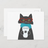 Glazen kat met een kop koffie briefkaart (Voorkant / Achterkant)