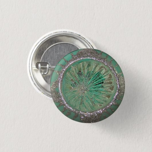 glazen kerstversiering Blauwgroen ijsglitter Ronde Button 3,2 Cm (Voorkant /achterkant)