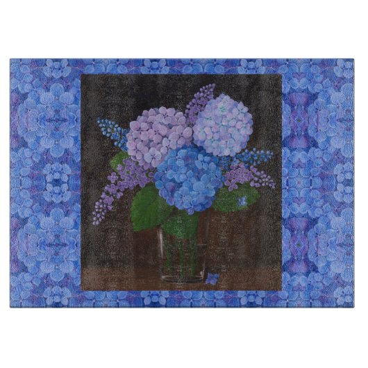 Glazen Keuken Snijplank -Hydrangeas in vaas #2 (Voorkant)