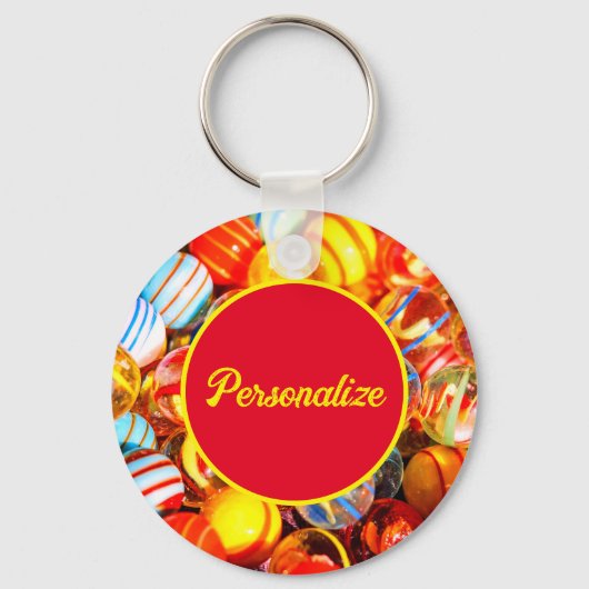 Glazen knikkers old school kleurrijk sleutelhanger (Voorkant)
