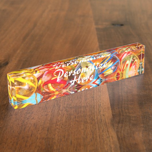 Glazen knikkers oude school kleurrijk naambordje (Zijkant)