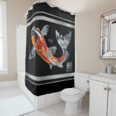 Glazen Koi Fish - Zilveren Trim - Douchegordijn (In situ)
