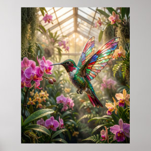 Glazen Kolibrie-Orchidee Gloei Poster