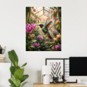 Glazen Kolibrie-Orchidee Gloei Poster (Thuiskantoor)