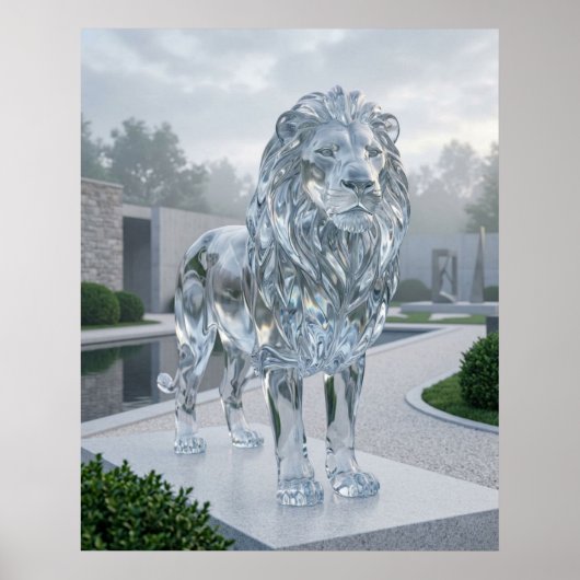 Glazen Leeuw Sculptuur Dageraad Poster (Voorkant)