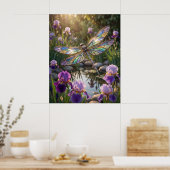 Glazen Libelle Iris Bloem Poster (Keuken)