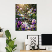 Glazen Libelle Iris Bloem Poster (Thuiskantoor)