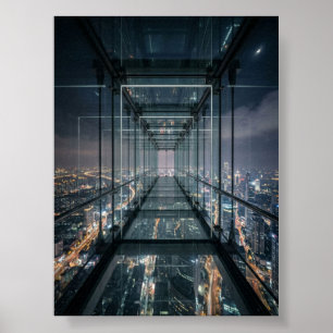Glazen loopbrug boven Neon City Poster
