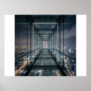 Glazen loopbrug boven Neon City Poster