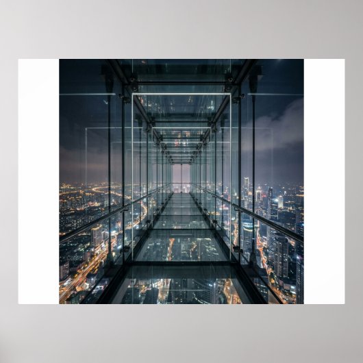 Glazen loopbrug boven Neon City Poster (Voorkant)