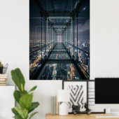 Glazen loopbrug boven neonstad poster (Thuiskantoor)