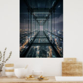 Glazen loopbrug boven neonstad poster (Keuken)