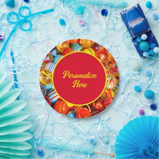 Glazen marbles kleurig papieren bordje (Feest)