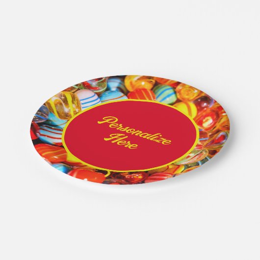 Glazen marbles kleurig papieren bordje (Gekanteld)