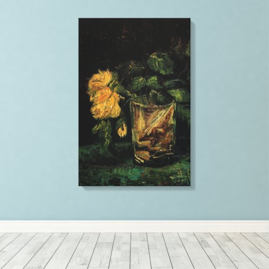 Glazen met rozen van Vincent van Gogh Canvas Afdruk (Insitu (Houten vloer))