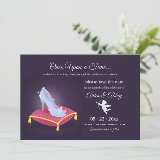 Glazen Muiltje Save the Date Aankondiging (Staand voorkant)