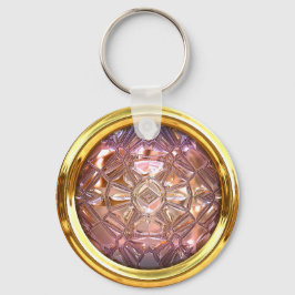glazen naaiknop roze en goud sleutelhanger