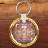 glazen naaiknop roze en goud sleutelhanger (Voorkant)