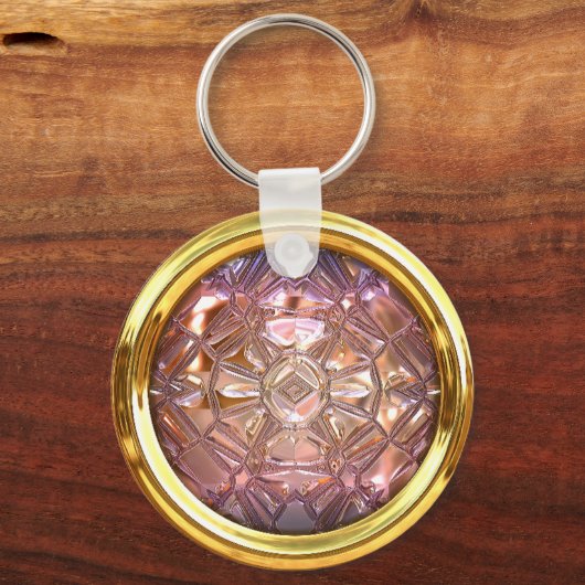 glazen naaiknop roze en goud sleutelhanger (Voorkant)