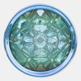 Glazen naaiknop sticker blauw groen