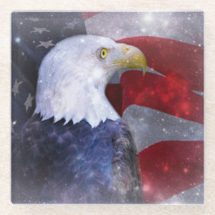 Glazen Onderzetter/Amerikaanse Bald Eagle and Flag Onderzetter