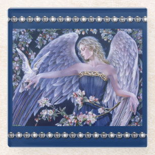 Glazen Onderzetter/Angel en diamanten Onderzetter